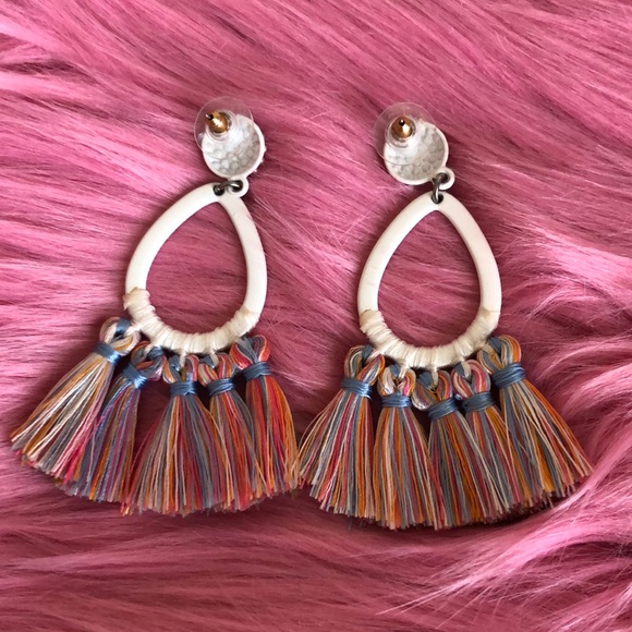 🤍🧡💙NWOT White and Colorful Tassel Earrings💙🧡🤍 - Picture 2 of 2
